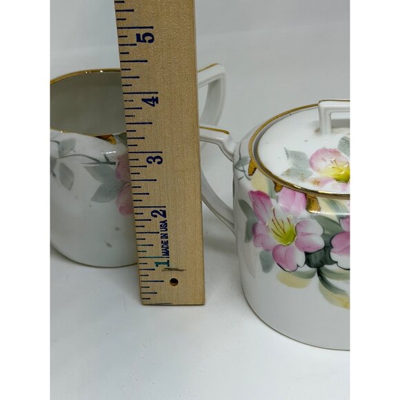 Vintage Noritake Azalea Sugar Bowl & Creamer Set 4" Pink Floral Gold Trim Japan - Picture 9 of 9